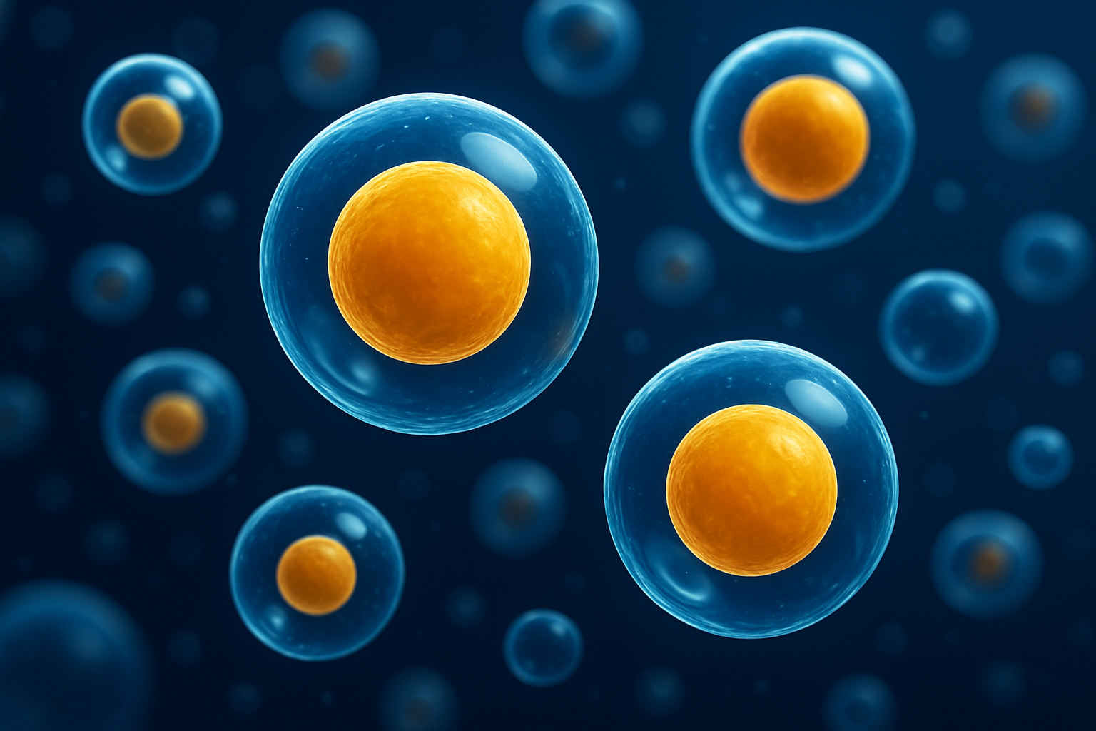 AHC nano-encapsulation technology - golden cores with blue protective shells